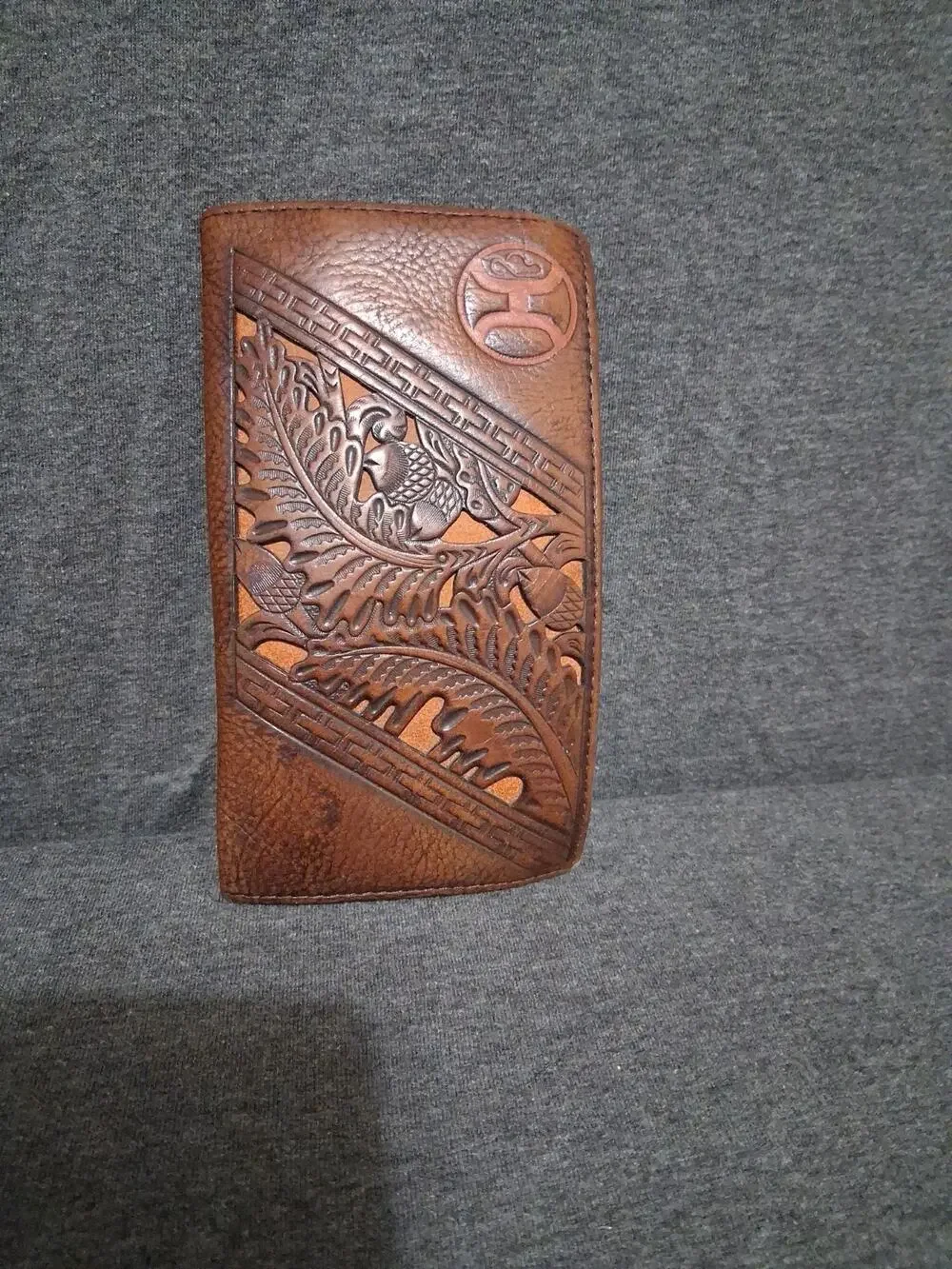 Hooey Mens Orange & Brown Long Bifold Leather Wallet Western Tooled Cowboy